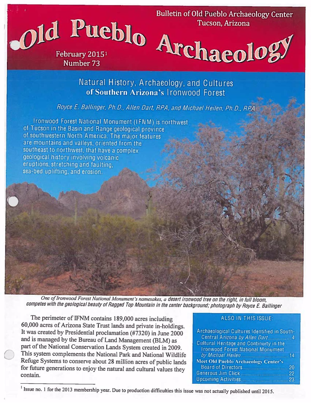 Old Pueblo Archaeology - Ironwood Forest National Monument Cover Page