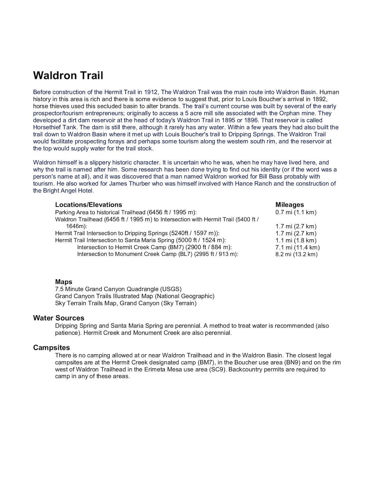 Waldron Trail Summary Cover Page