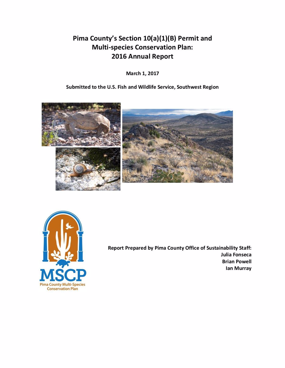 Pima County Multi-Species Conservation Plan - 2016 Annual Report Page 4
