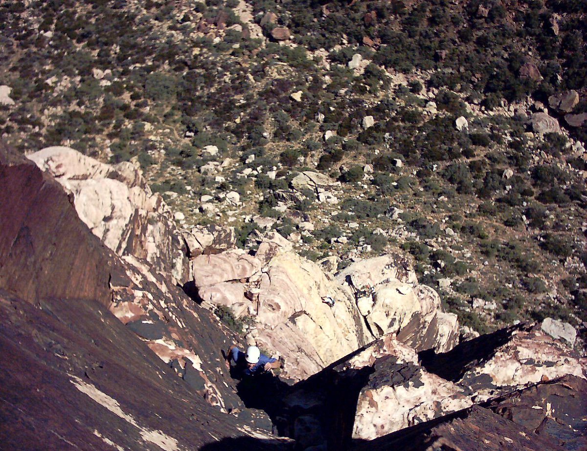 2004 March Dave Climbing Pitch 3 of Geronimo