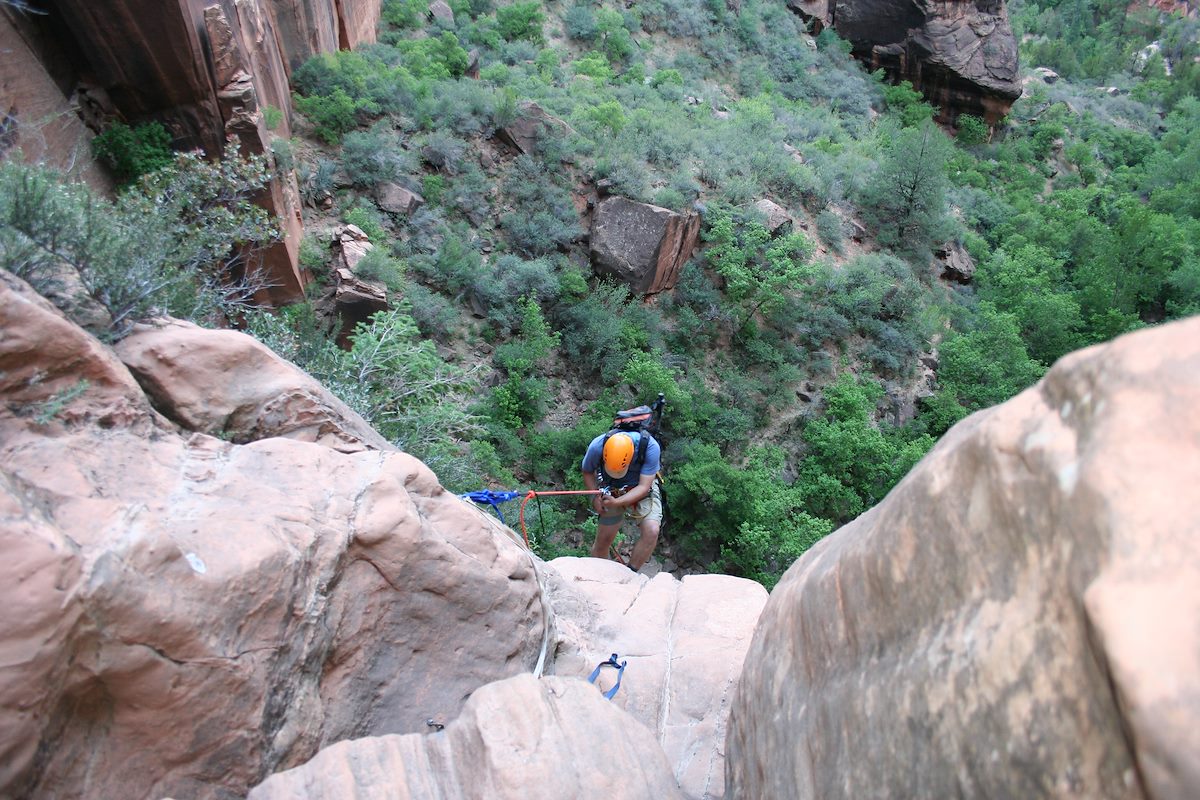 2007 May Charles starting the last Rappel in Behunin Canyon