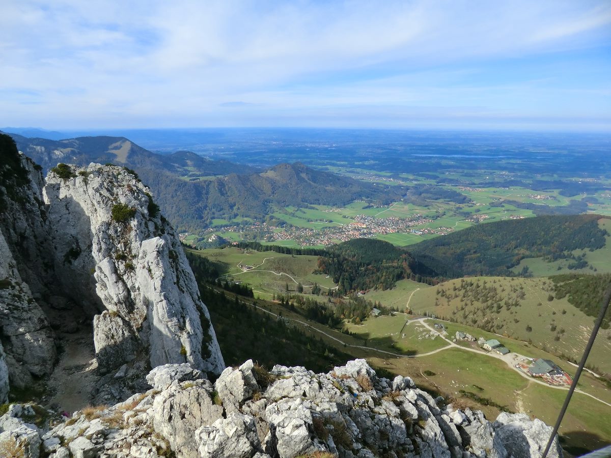 2012 October Looking down from the summit of the Kampenwand, path down on the left, Aschau on the right