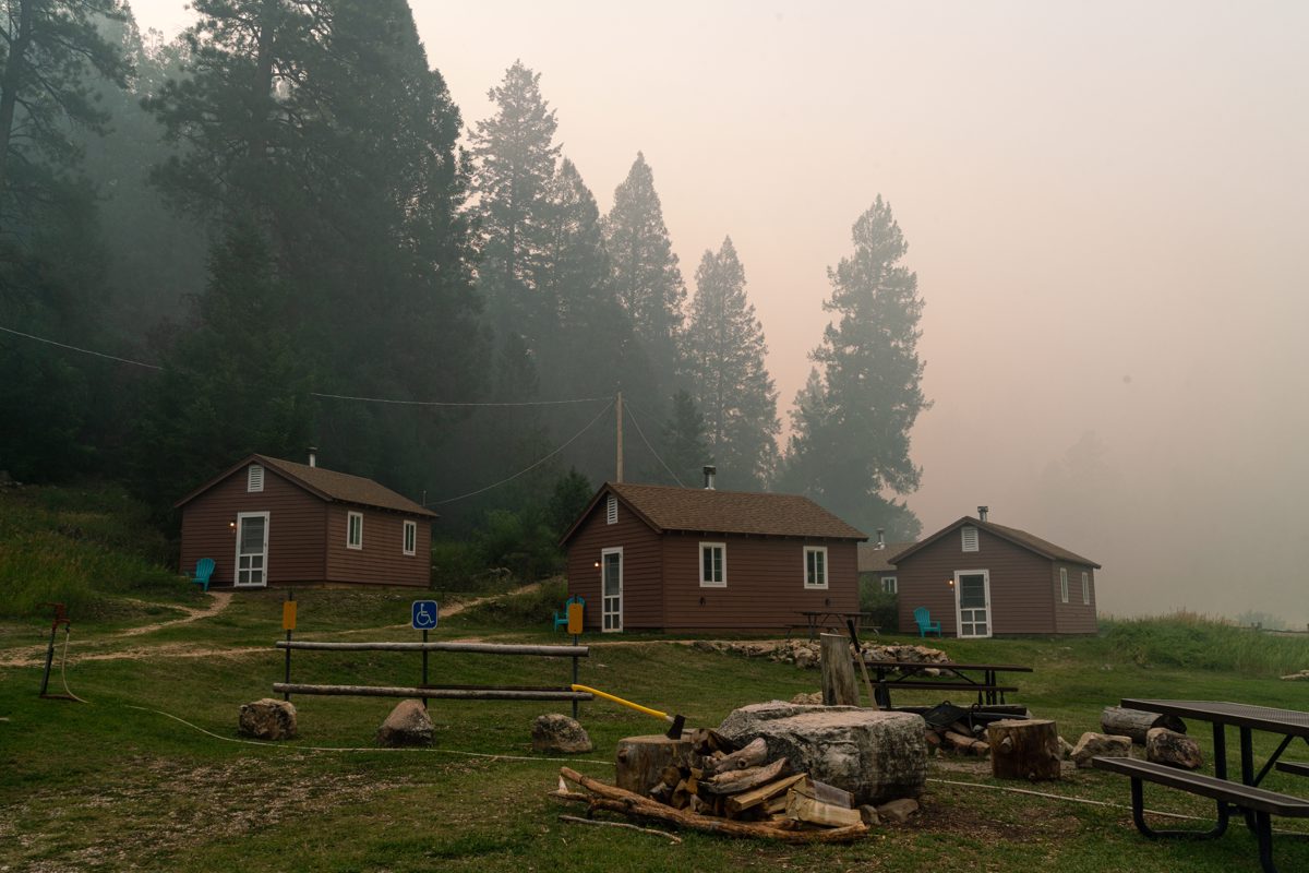 2019 August Smoke from the Castle Fire blankets the Big Spring Cabins