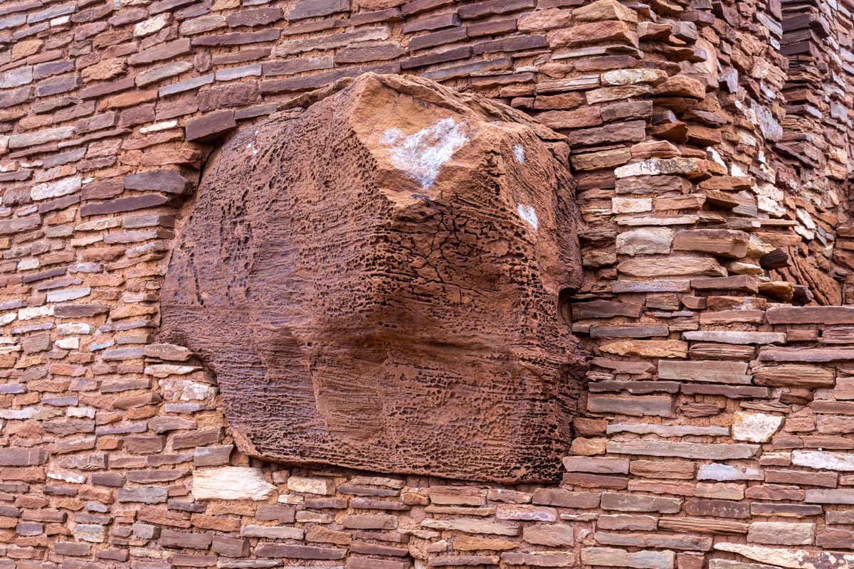 2019 December Wall integrating natural features at Wupatki Pueblo