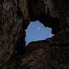 2020 August Moon Thru the Rocks in the Waterman Mountains