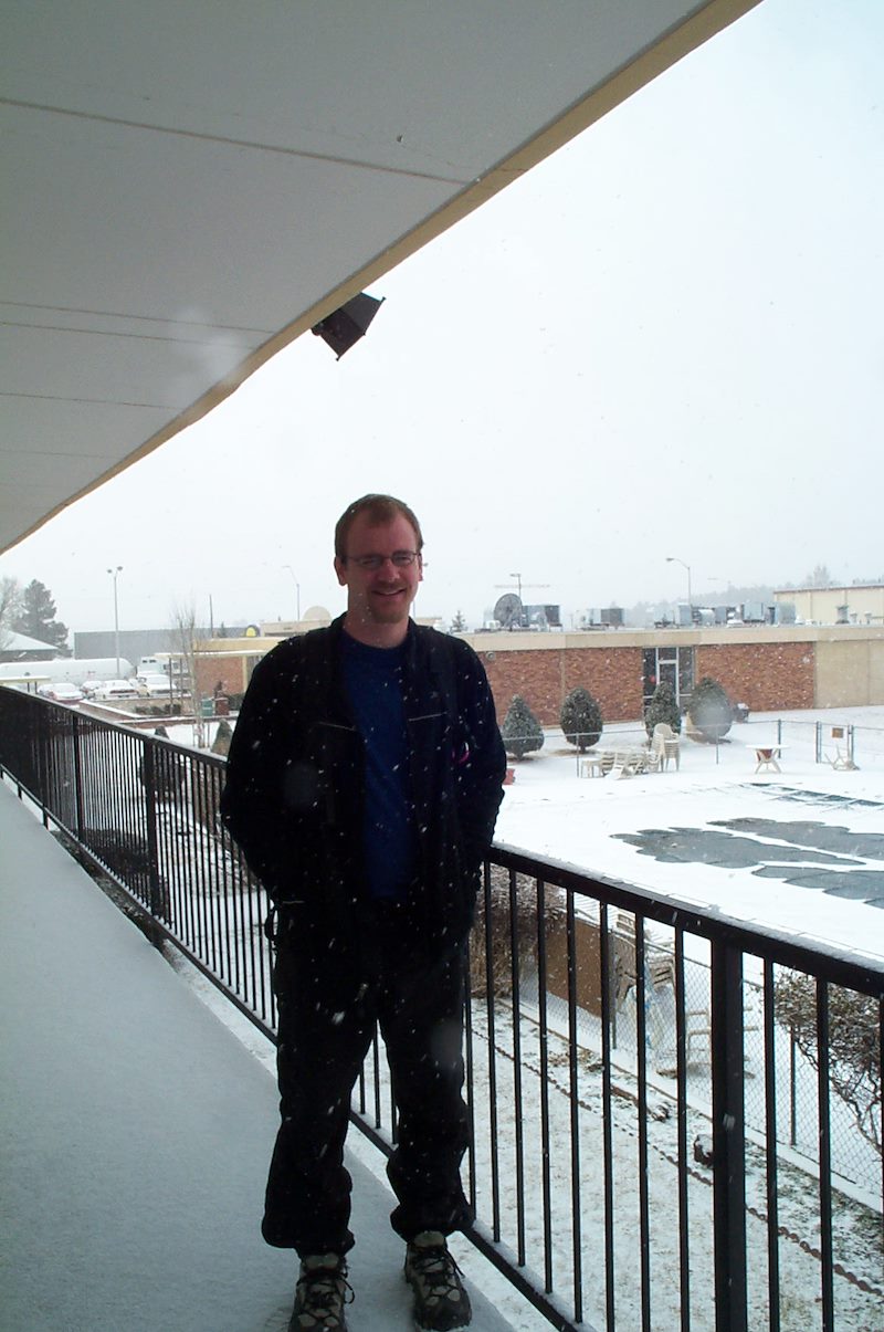 2002 March Charles Outside our Hotel Room in Flagstaff