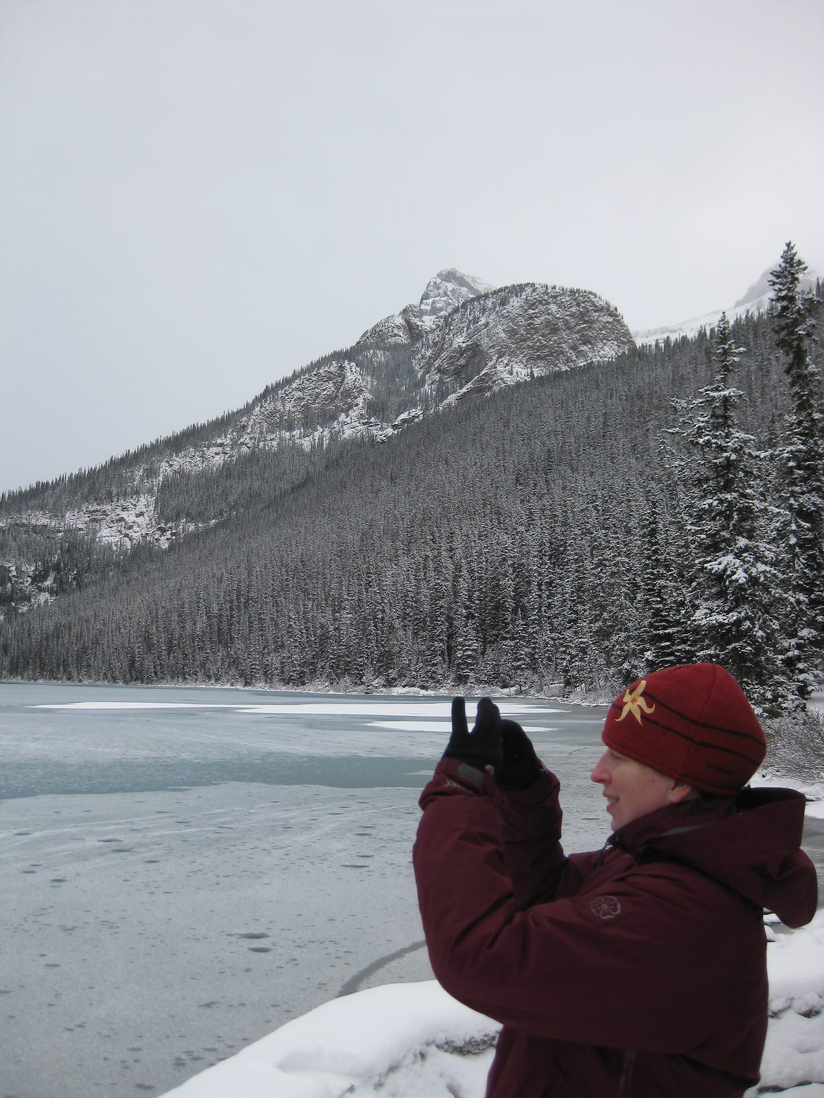 2009 November Alison taking a picture of Lake Louise