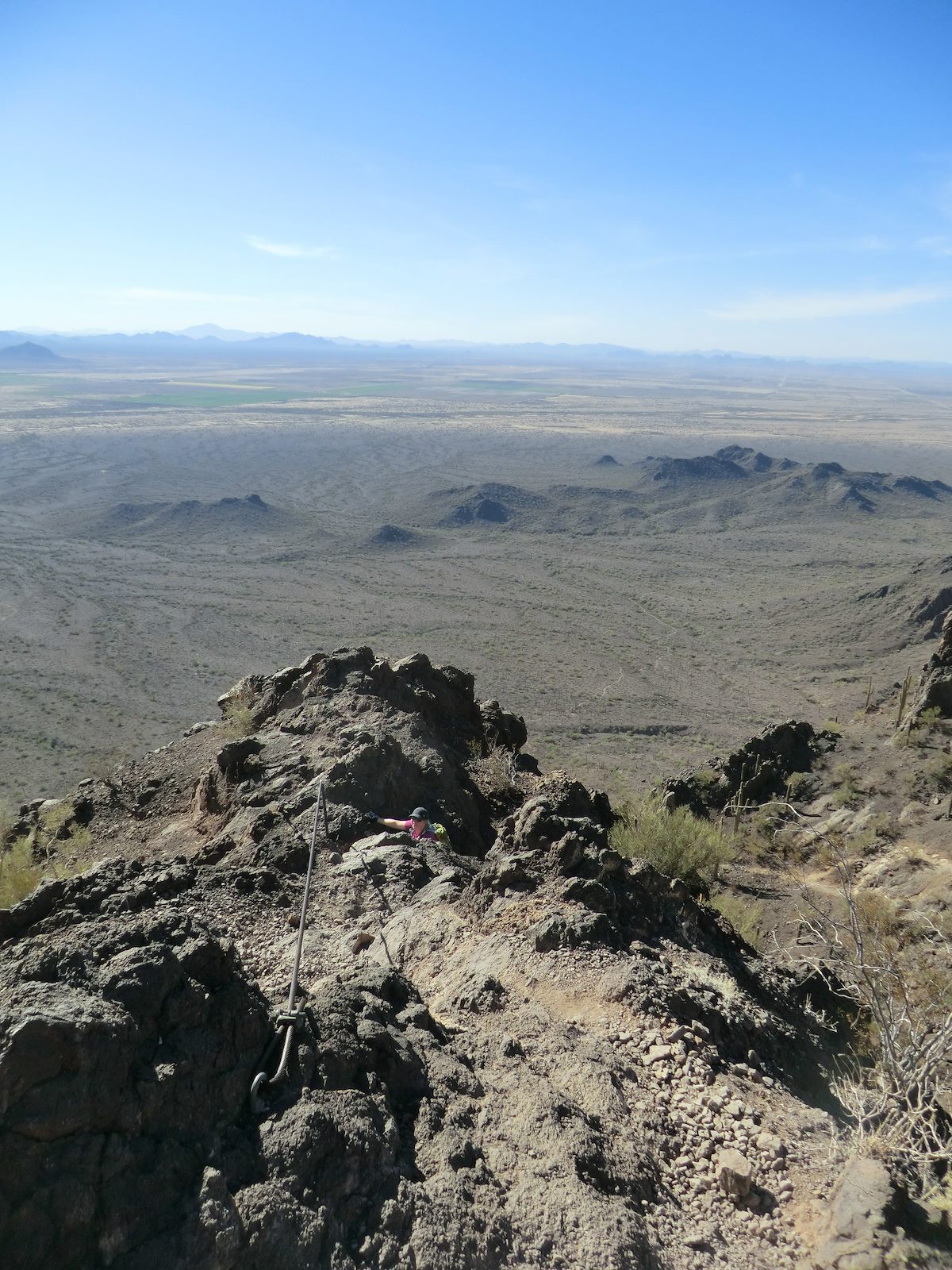 2012 December Alison exits another steep section of the cable on the way to Picacho Peak