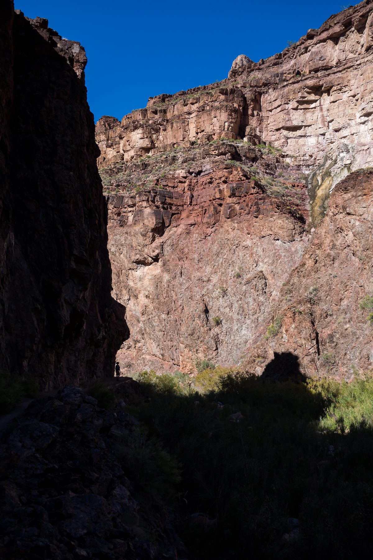 2014 October Shade and Sun on the North Kaibab Trail along Bright Angel Creek