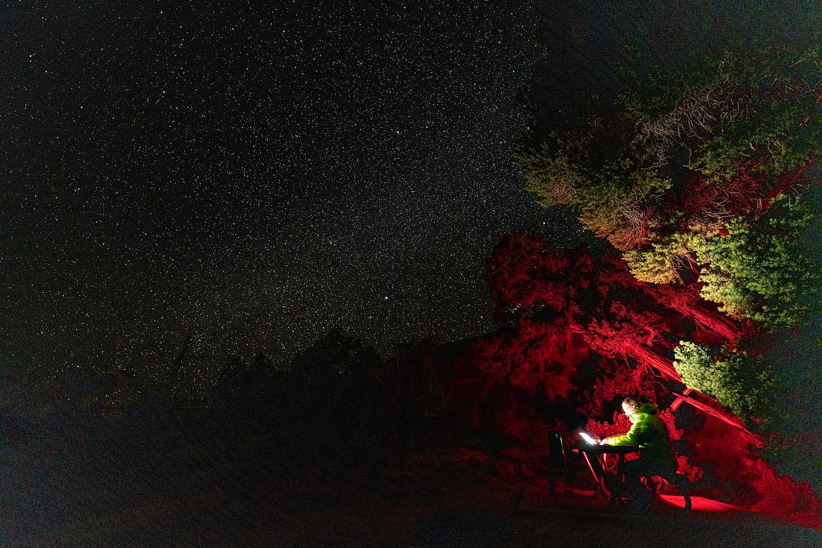 2019 March Processing Photos under the stars in the Needles Campground