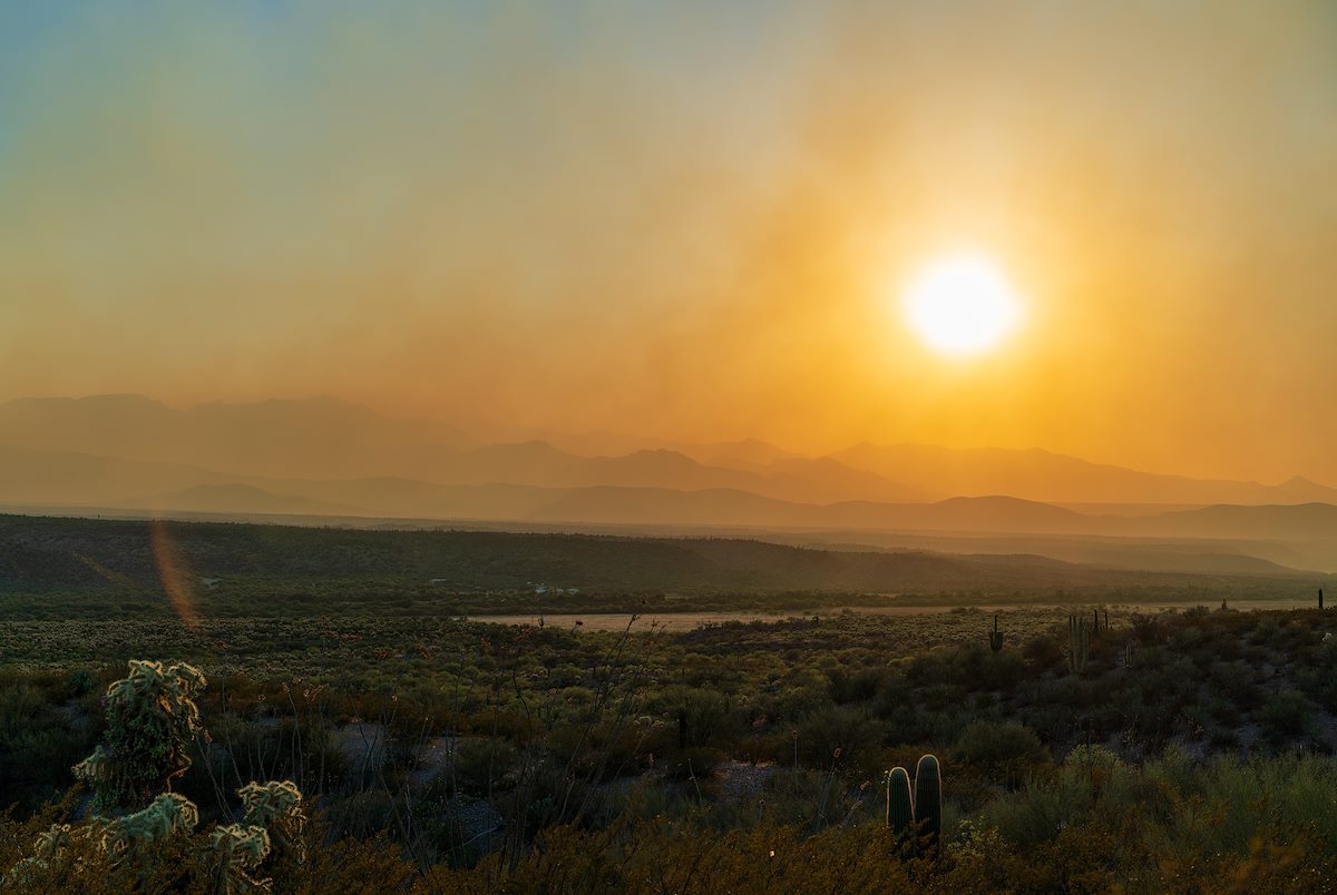 2020 June Looking over the San Pedro River into Smoke from the Bighorn Fire